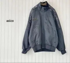 ASICS アシックス トラックジャケット ジャージ グレー 刺繍ロゴ　短丈のサムネイル