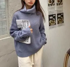 【新品未使用】オフタートル 畦編み ニット ブルー トップス　セーター