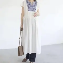 CRAFTSTANDARDBOUTIQUE新品 フレンチスリーブ刺繍ワンピース