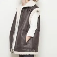 スピックアンドスパン　ムートン　ボア　ベスト　大きめシルエット　茶