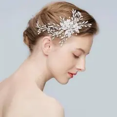 ブライダル ヘッドドレス リーフ ビジュー ボンネ