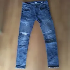 H＆M ダークブルー スキニーデニム パッチワーク