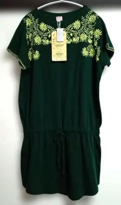新品タグ付き♡デニムダンガリー♡ダークグリーン チュニック 花柄刺繍150サイズ