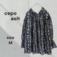 cepo aolt 花柄 ブラック シフォン ブラウス Mサイズ フリル 七分袖