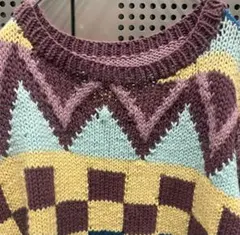 古着　ヴィンテージ　ニット　デザインニット　柄ニット　ビックサイズ　カラフル