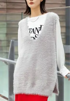 LAKOLE シャギーニットベスト　グレー