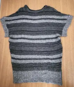 Remix raffia 一部袖ロング丈セーター グレー×スパンコール