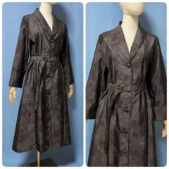 着物リメイク　大島紬　ショールカラーロングコートワンピース　L〜XXL