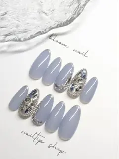 大人ネイル ブルーネイル 埋めつくし フレンチネイル ネイルチップサイズオーダー