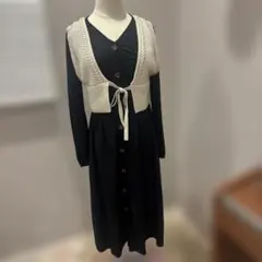 ニットベスト付きロングワンピース