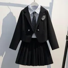 160 女の子 フォーマル スーツ 4点 制服風 黒 韓国 冠婚葬祭 発表会