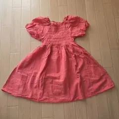 ピンク ワンピース 100cm 半袖 袖バルーン　スモッキングデザイン