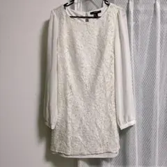 FOREVER21 ミニワンピース S 白 レース ブラウス チュニック ミニ