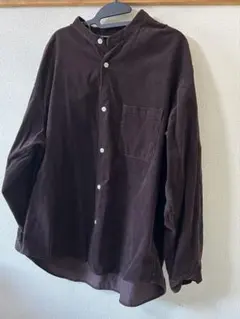 【GU】コーデュロイリラックスフィットバンドカラーシャツ　ダークブラウン