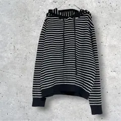 SHEIN シーイン ボーダー ニットパーカー 長袖 M ブラック プルオーバー