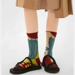 靴下柄靴下柄ソックスおしゃれ個性的プレゼント　お揃いデザイン韓国アート古着