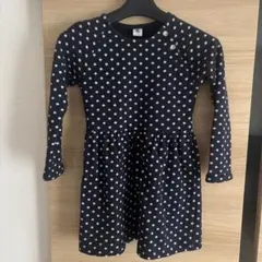 Petit Bateau ネイビードット柄長袖ワンピース