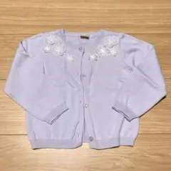 【美品】プティマイン　花レースニットカーディガン　水色　M (100－110)