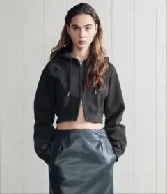 H BEAUTY&YOUTH ドライタッチスウェットジップパーカー 黒系