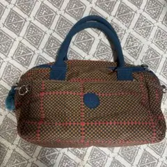 キプリング茶色と赤のチェック柄ハンドバッグ