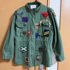 レディース ジャケット 古着 春服 ミリタリー ワッペン 総柄