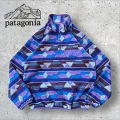 〈パタゴニア〉シンチラスナップT フリース　S 総柄　ブルー　希少デザイン　d