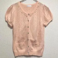 ロディスポット パフスリーブ サマーニット 刺繍カーディガン ピンク Mのサムネイル