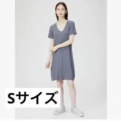 Tシャツワンピ Sサイズ グレー 半袖 Vネック 膝丈ワンピ レディース