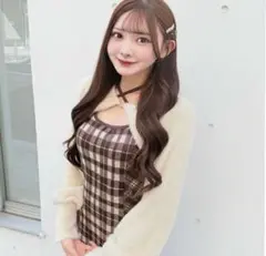 one way NOMAE シャギーボレロロングチェックワンピース