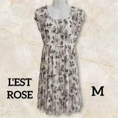 L'EST ROSE ローズプリント チュールワンピース ピンク M 薔薇