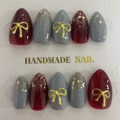 ♡原品限り♡Ｍサイズハンドメイド ネイルチップ リボンデザイン　ショートポイント