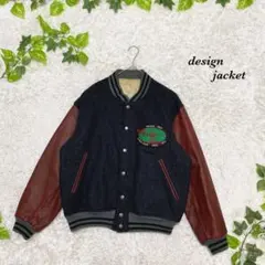 ジャケット　ブルゾン　刺繍　スタジャン　ワッペン　袖レザー　レトロ　古着