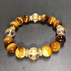 ✨金属アレルギー対応✨天然石ブレスレット☆タイガーアイ＆四神金彫天然水晶091