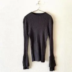 ☆【バントロア】リブニット ラメ 袖口スリット ファネルネック 長袖 S相当