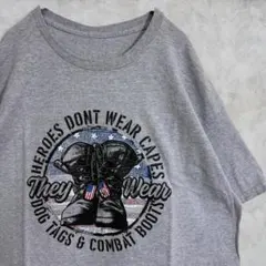 ミリタリー【UNKNOWN】 メッセージ アメリカ 古着 Tシャツ XL グレーのサムネイル