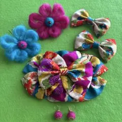 髪飾り　七五三着物リメイク　ヘッドドレス　アンティーク　羊毛フェルト　かんざし