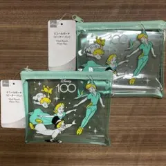 2個セット☆ディズニー100 ビニールポーチ　ピーターパン　ダイソー　グリーン