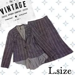 i61〚VINTAGE〛インナー付ツイードジャケットセレモニースカートセットL寸