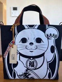 トートバッグ(招き猫)＊前掛けリメイク＊ハンドメイド＊和柄