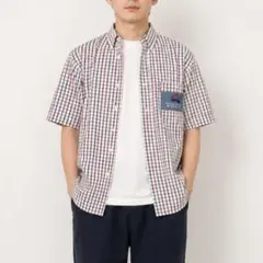 【美品】 エル・オム ボタンダウンシャツ チェック柄 半袖シャツ L 羽織物のサムネイル