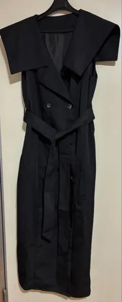 黒　ジレタイプロングコート　ロングジレベスト