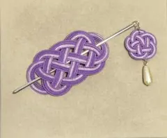 水引　髪飾り、簪2点セット（藤×濃白金×淡ピンク）【AN-37-1】