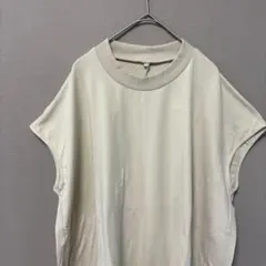 ヒラキ　フレンチスリーブストレッチTシャツ(L)ベージュクルーネック丈長め　無地のサムネイル