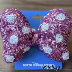 【新品】ディズニー　ヘアゴム ミニー リボン スパンコール ピンク　ラスト①