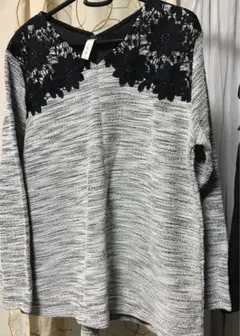 グレー 長袖 Tシャツ Lサイズ レース装飾スニビエqvcアンドラブ