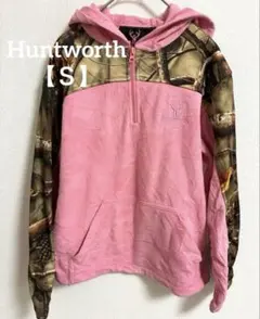 希少 Huntworth リアルツリー 迷彩 フリースパーカー ピンク S 古着