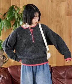 【お値下げ中】FREAK'S STORE 配色ヘンリーネック　ニットプルオーバー