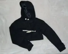 【冬物セール】Bn'from フード付き黒クロップド 短丈 ピーコート ダッフル