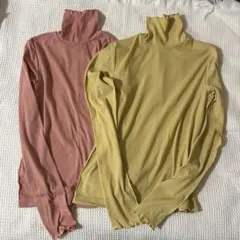GU ソフトリブタートルネック カットソー 長袖 2枚セット