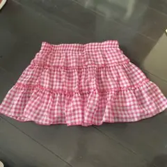 ピンクチェック フリルスカート　130cm